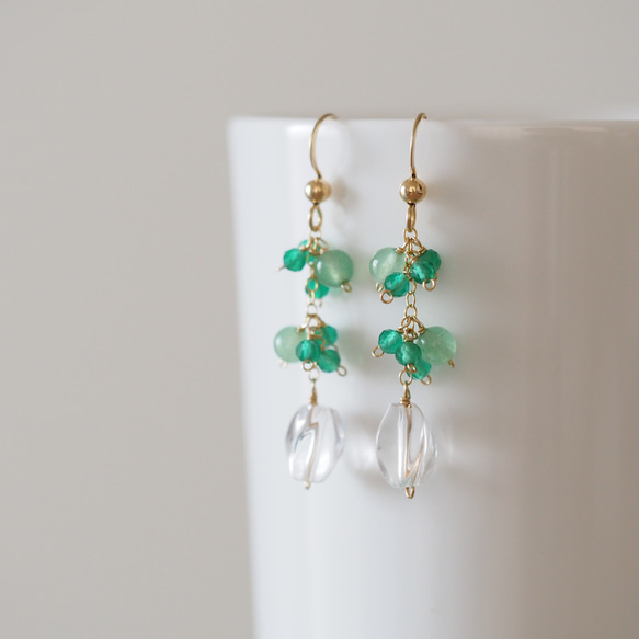 14kgf ブラックアベンチュリンクォーツ オニキス ピアス イヤリング 天然石