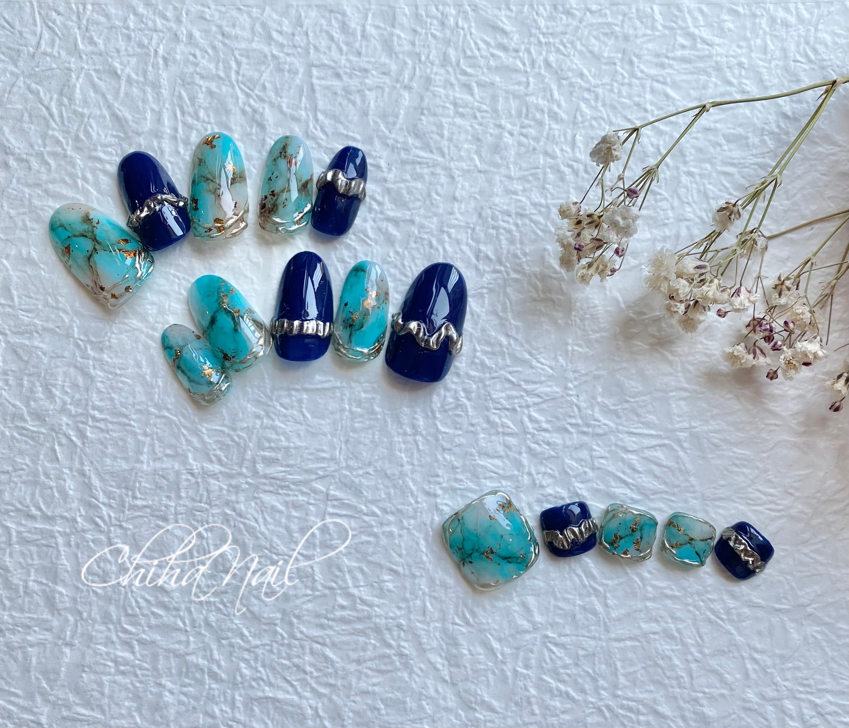 【314】オーダー❉ターコイズブルー 大理石 トルコ石 夏ネイル フットチップ 1928672692.jpg?1685627247