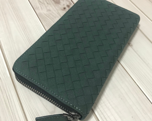 緑　ハンドメイド 新品 ブライドレザー ヌメ革本革 編み込み　メンズ財布/長財布 グリーン 緑 ハンドメイド 新品 ブライドレザー ヌメ革/本革