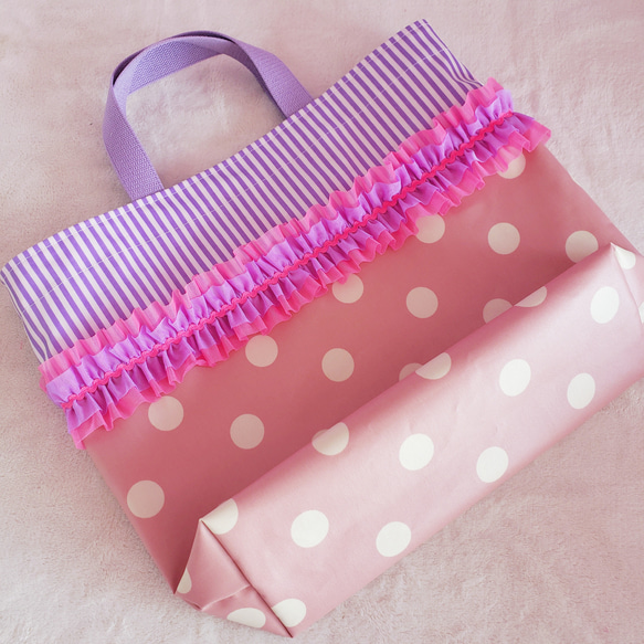 ラミネートのプールバッグ 　pink×purple　サイズ変更可能 5枚目の画像