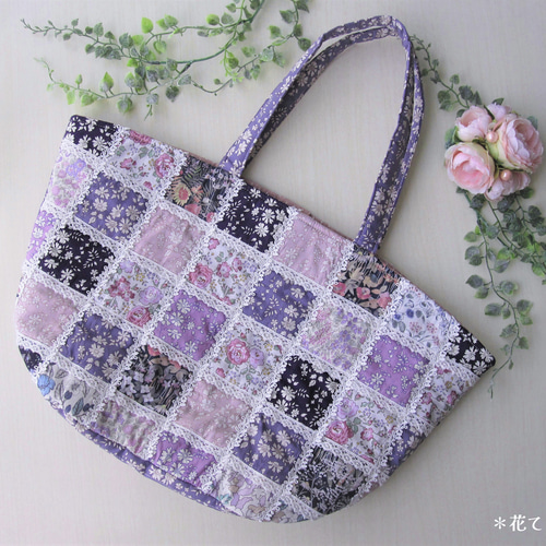 リバティ＆レース パッチワークキルトのマルシェバッグ トートバッグ