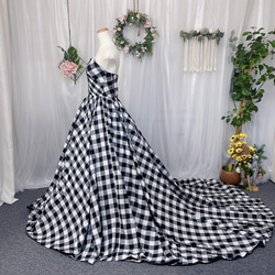 ギンガムチェック カラードレス ウェディングドレス トレーン付け　オーダーメイドドレス 二次会 前撮り 1枚目の画像
