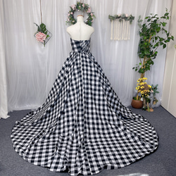 ギンガムチェック カラードレス ウェディングドレス トレーン付け　オーダーメイドドレス 二次会 前撮り 4枚目の画像