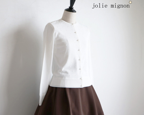 ジョリーミニョン　ホワイト　カーディガン ちょっと差がつくドット編み柄！】クルーネックドット柄 長袖ニット