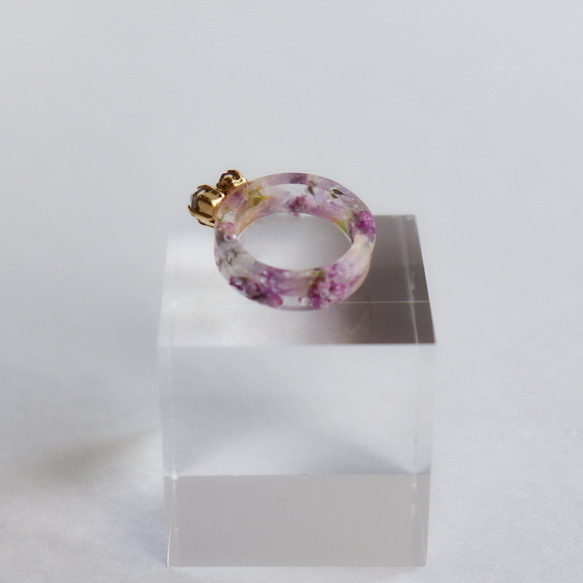 [Love Romance] .033_ Pinky Ring_Clear Purple_ドライフラワーレジンリング 5枚目の画像