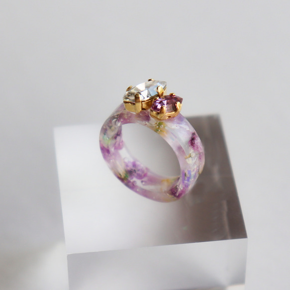 [Love Romance] .033_ Pinky Ring_Clear Purple_ドライフラワーレジンリング 2枚目の画像