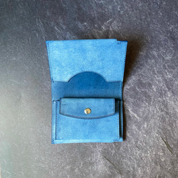 名刺入れサイズで胸ポケットに収まる_薄マチ二つ折りミニ財布【イタリアンレザー】コンパクトサイズ_ターコイズ 6枚目の画像