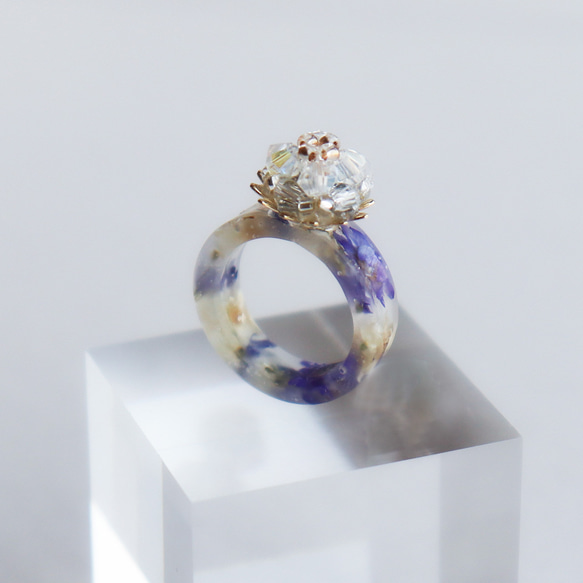 Love Romance] .036_Pinky Ring_Clear Blue_ドライフラワーレジン