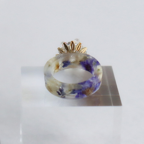 Love Romance] .036_Pinky Ring_Clear Blue_ドライフラワーレジン