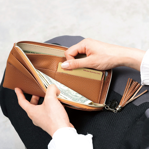 薄さ0.8cmタッセル付き財布】レディース長財布 スリム L字ファスナー