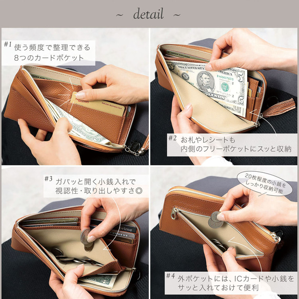 【薄さ0.8cmタッセル付き財布】レディース長財布 スリム L字ファスナー 本革 / SW3 7枚目の画像
