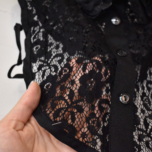 送料無料)重なるビジュー付きお花黒レース付け襟【№844】 その他