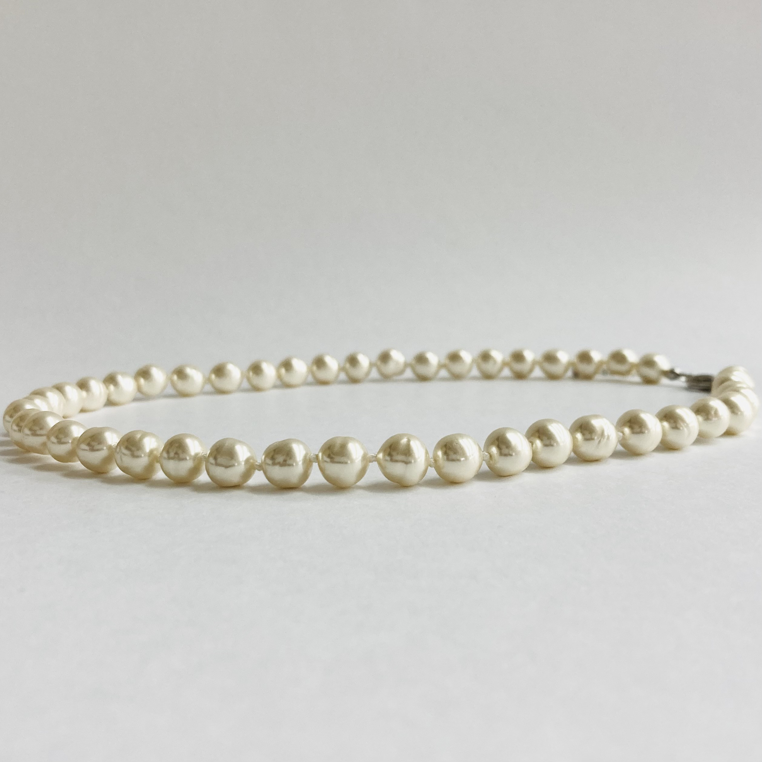 ガラスバロックパールオールノットネックレス/8mm約42.5cm/ホワイトベージュ/日本製