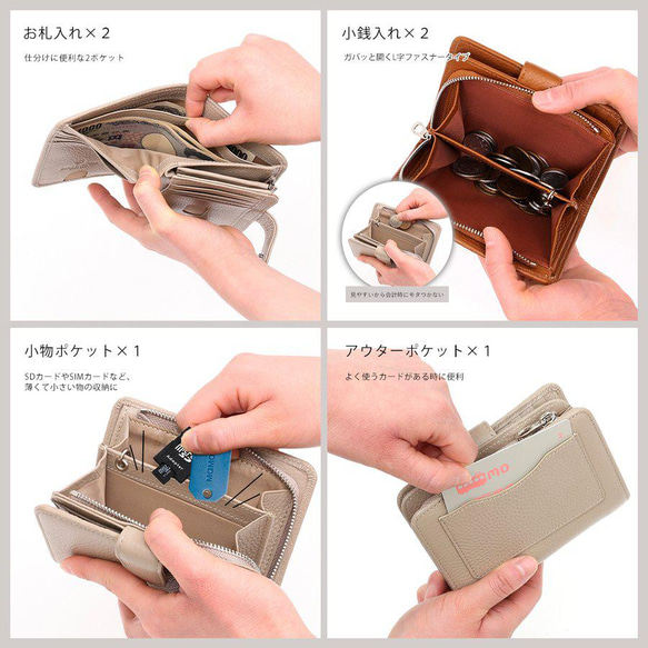 【カード15枚ミニ財布】二つ折り コンパクト 大容量 本革 / HW3 ダークネイビー 9枚目の画像