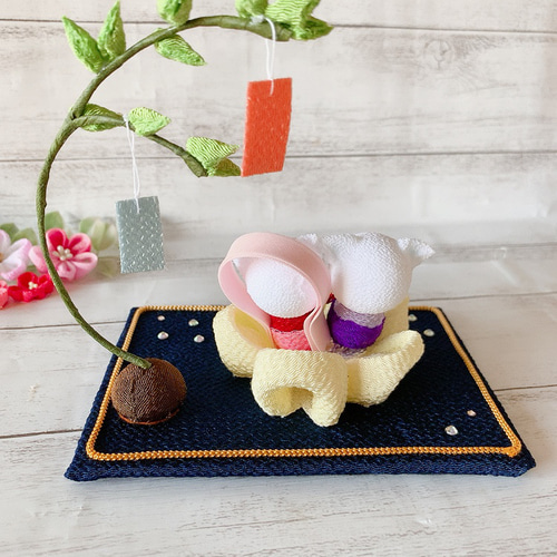 SOLD】七夕飾り 仲良しねこ ちりめん細工 織姫 彦星 七月七日 ネコ