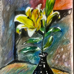 ユリ油絵花オリジナルアート花絵藝術収藏品15×15cm - ショップ