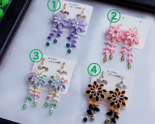 再販受付中つまみ細工ピアスorイヤリング指輪セット 再販受付中 つまみ