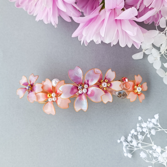 barrette　満開の桜　お花ブーケ ガラスのしずく【受注制作】 7枚目の画像