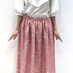 着物　スカート　ピンク　小花　和柄　和風　アップサイクル　　シルク 4枚目の画像