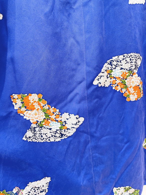 着物　パジャマ　青　紫　扇　地紙　藤　菊　牡丹　もみじ　和柄　和風　アップサイクル　シルク 6枚目の画像
