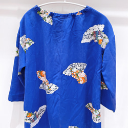 着物　パジャマ　青　紫　扇　地紙　藤　菊　牡丹　もみじ　和柄　和風　アップサイクル　シルク 3枚目の画像