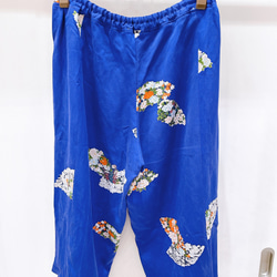 着物　パジャマ　青　紫　扇　地紙　藤　菊　牡丹　もみじ　和柄　和風　アップサイクル　シルク 5枚目の画像