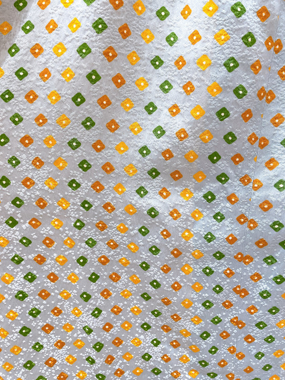 着物　パジャマ　水色　オレンジ　緑　黄緑　ドット　和柄　和風　アップサイクル　シルク　サスティナブル 6枚目の画像