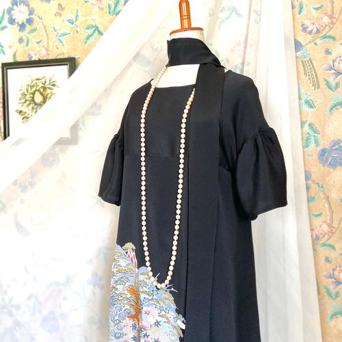 着物リメイク 黒留袖ドレス ハレの日 ギャザースリーブAライン