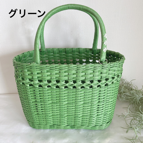 グリーン かごバッグ PPバッグ ミドルサイズ モスグリーン ビニール かごバッグ