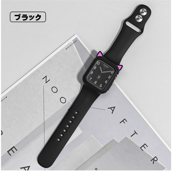 Apple watch バンド 可愛い 保護ケース付きケース 対応 38 40頑丈 速乾 ネコミミ キャラクター 2枚目の画像