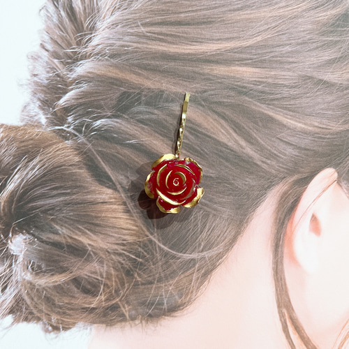 ヘアピン ヘアクリップ 髪留め 薔薇 ハンドメイド ヘアピン RinriN