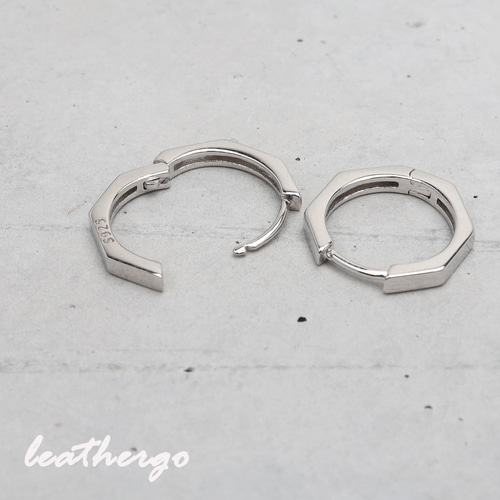 両耳 シルバー925 フープピアス 八角形 金属アレルギー対応