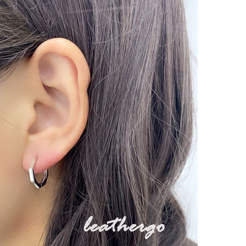 両耳 シルバー925 フープピアス 八角形 金属アレルギー対応