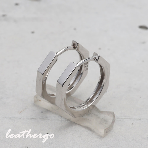 両耳 シルバー925 フープピアス 八角形 金属アレルギー対応