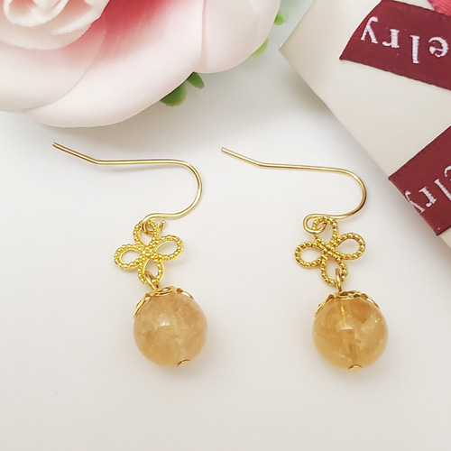 天然石＊シトリン＊ピアス/イヤリング＊11月誕生石＊黄色＊アレルギー