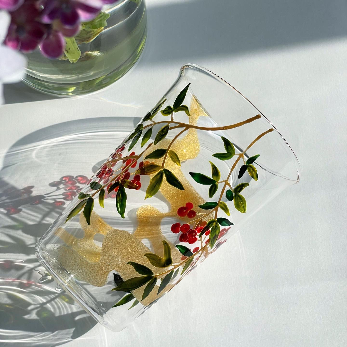 南天の和柄ビアグラス　父の日/退職祝い/手描き/記念日/お祝い/名入れ（有料）