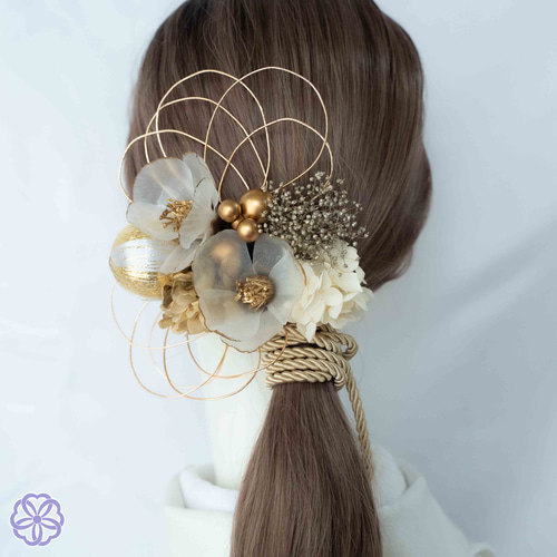 成人式 髪飾り 白椿×水引｜卒業式 袴 和装ヘア No.WR71 振袖 着物 和装