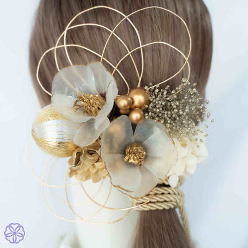 成人式 髪飾り 白椿×水引｜卒業式 袴 和装ヘア No.WR71 振袖 着物 和装