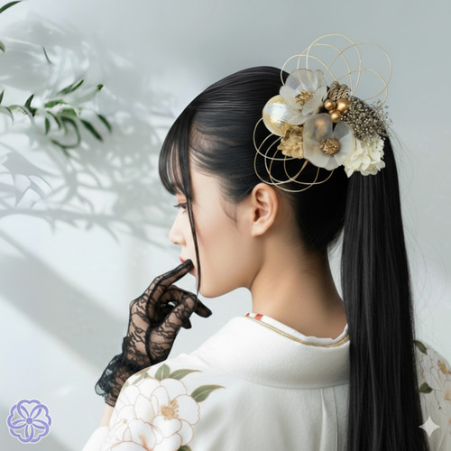 成人式 髪飾り 白椿×水引｜卒業式 袴 和装ヘア No.WR71 振袖 着物 和装