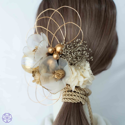 成人式 髪飾り 白椿×水引｜卒業式 袴 和装ヘア No.WR71 振袖