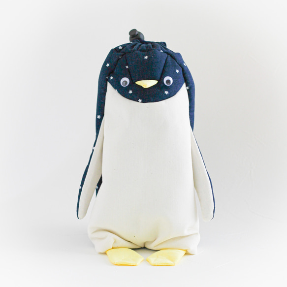 星空のぺんぎん着 Mサイズ ネイビー 【受注制作】 巾着 ペンケース