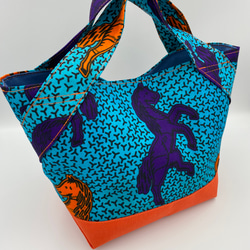 【受注製作】アフリカ布のミニトートバッグ　ターコイズ 3枚目の画像