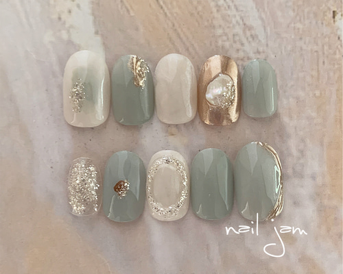 ネイルチップ・付け爪 mint あいすミントのニュアンスネイル 〜ネイルチップ ブライダル 成人式
