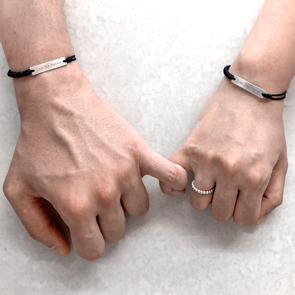 自訂銀方牌情侶手鍊 情侶手繩 純銀手繩 銀手鍊 銀牌手環 (刻字) 第1張的照片