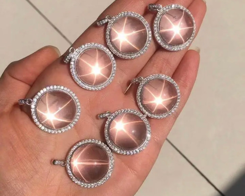 キラキラ 天然 スターローズクオーツ ペンダントトップ s925