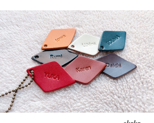 栃木レザー＊打刻印 ひし形レザーキーホルダー 革 席札 プチギフト