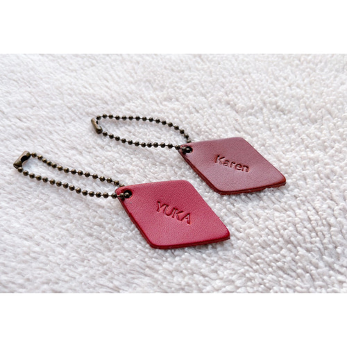 栃木レザー＊打刻印 ひし形レザーキーホルダー 革 席札 プチギフト