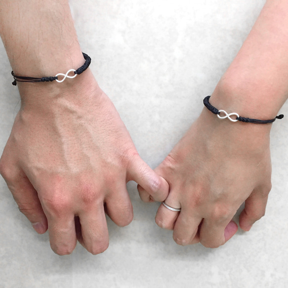 浪漫情侶黑色手繩 | 銀手鍊 | 純銀手鍊|情侶手鍊 (套裝) 第1張的照片