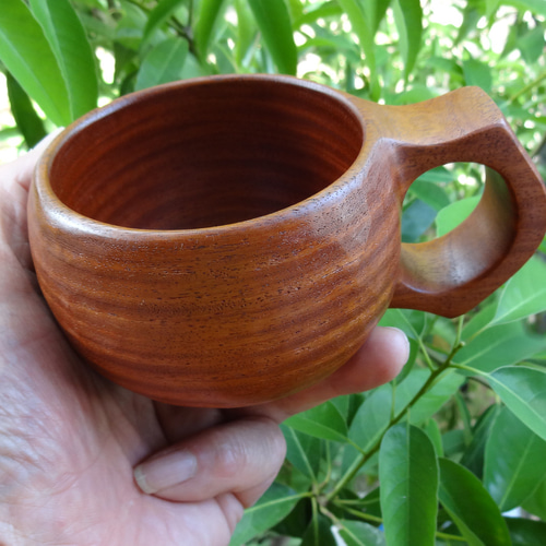 花梨の木の一木彫りコーヒーカップ マット仕上げ マグカップ 良岳 通販