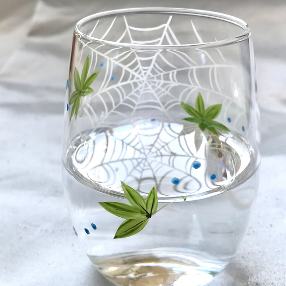 縁起物☆クモの巣柄　日本酒グラス☆贈り物に☆ 4枚目の画像